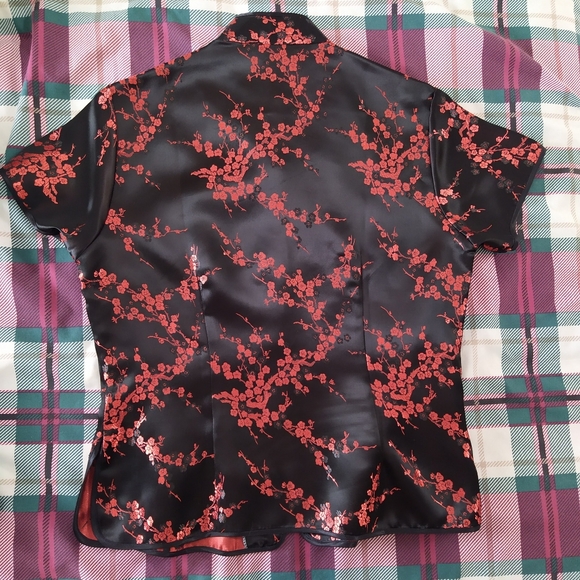 NWOT Chinese Asian Satin Black Red Traditional Top Qipao Cheongsam - Picture 2 of 6